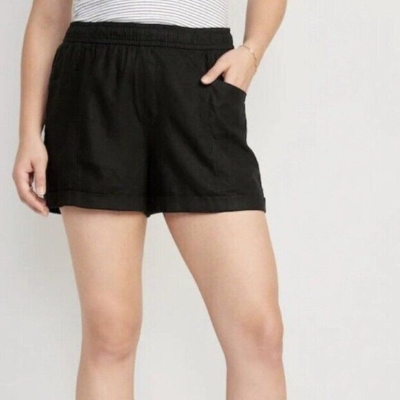 Old Navy High Rise Linen Blend Shorts in Black Jack - Picture 2 of 10